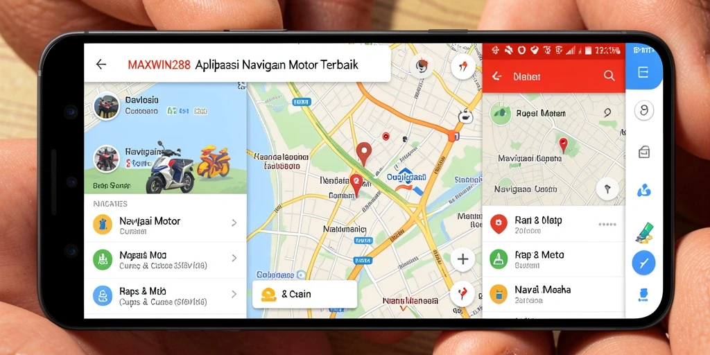 Antarmuka aplikasi MAXWIN288 yang menunjukkan peta interaktif Navigasi Motor.