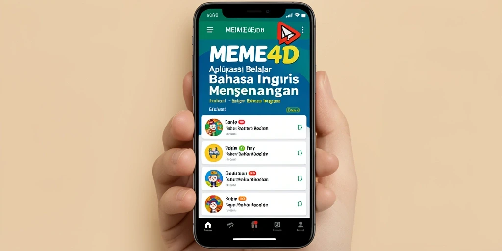 Antarmuka pengguna MEME4D yang menampilkan fitur pembelajaran bahasa Inggris.