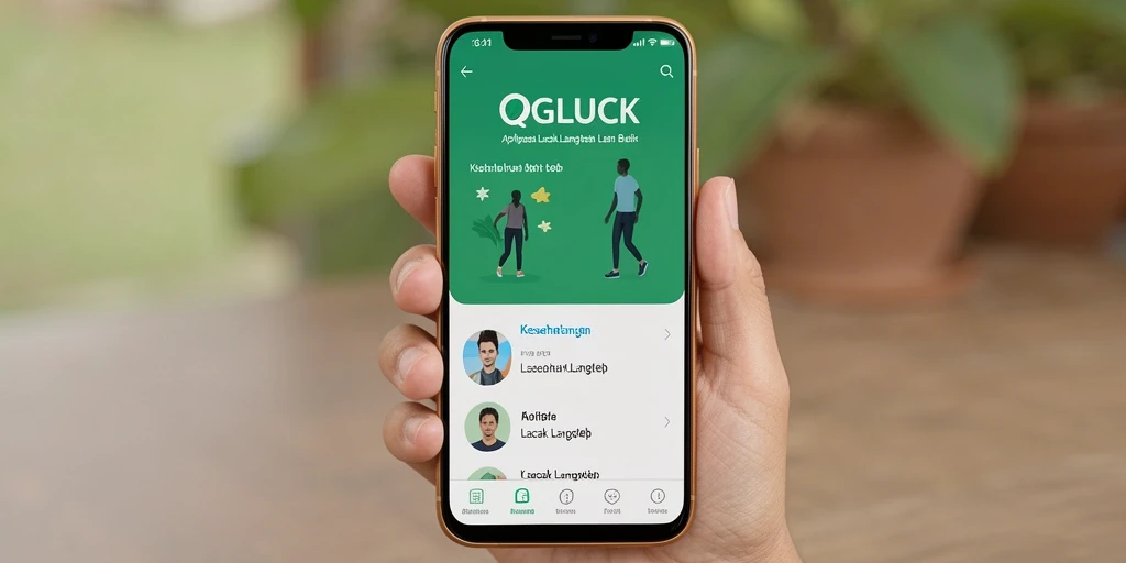 Antarmuka QGLUCK yang menampilkan penghitungan langkah harian dan grafik kemajuan.