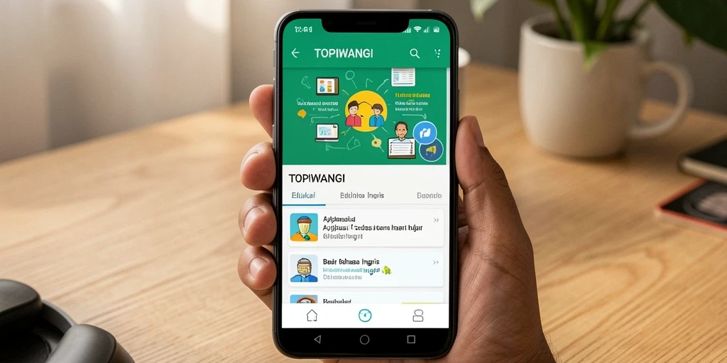 Antarmuka <strong>TOPIWANGI</strong> yang interaktif dan ramah pengguna untuk belajar bahasa Inggris.