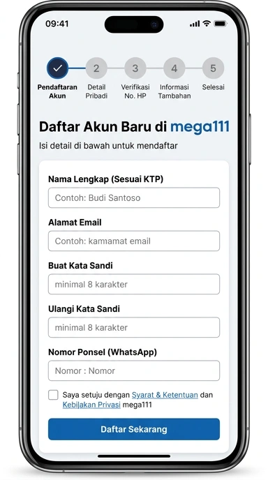 Tampilan halaman daftar mega111